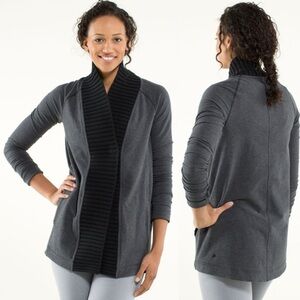 Lululemon Bliss‎ Break French Terry Cardigan Sweater Black Grey Size 8 Yoga Knit